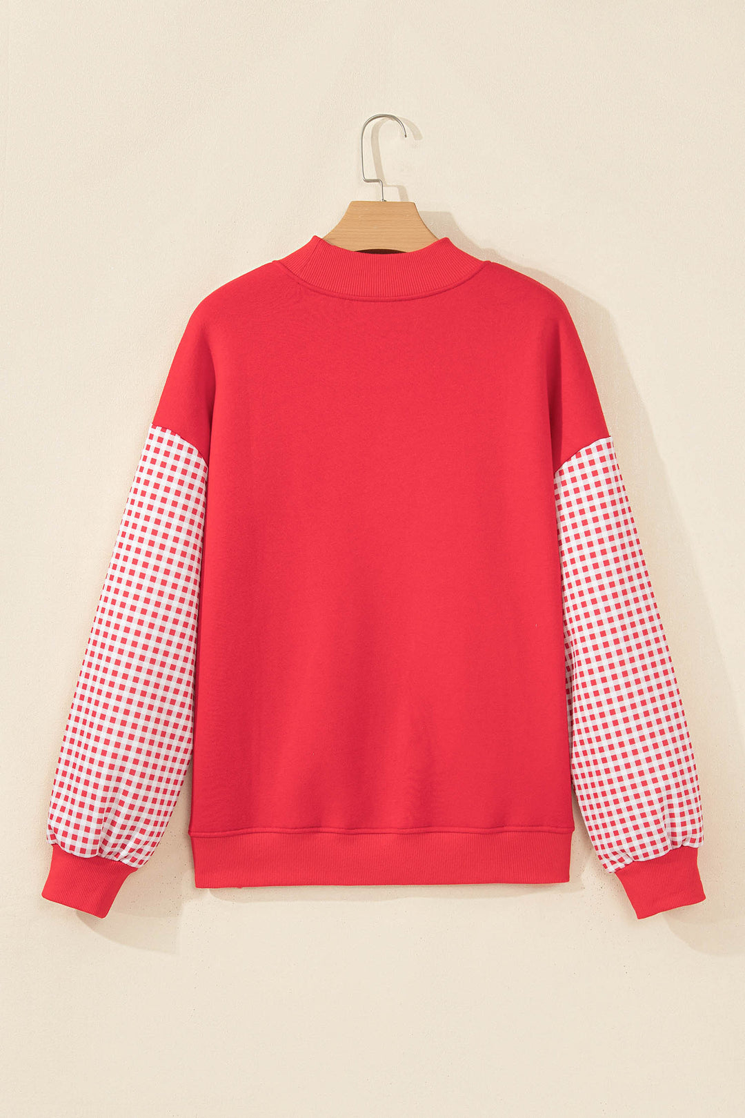 Evergreen Plaid Sleeve Colorblock Loose Tunic Sweatshirt