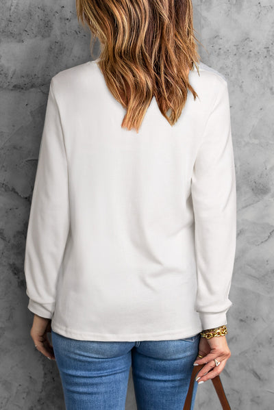 White Plain Crew Neck Long Sleeve Top