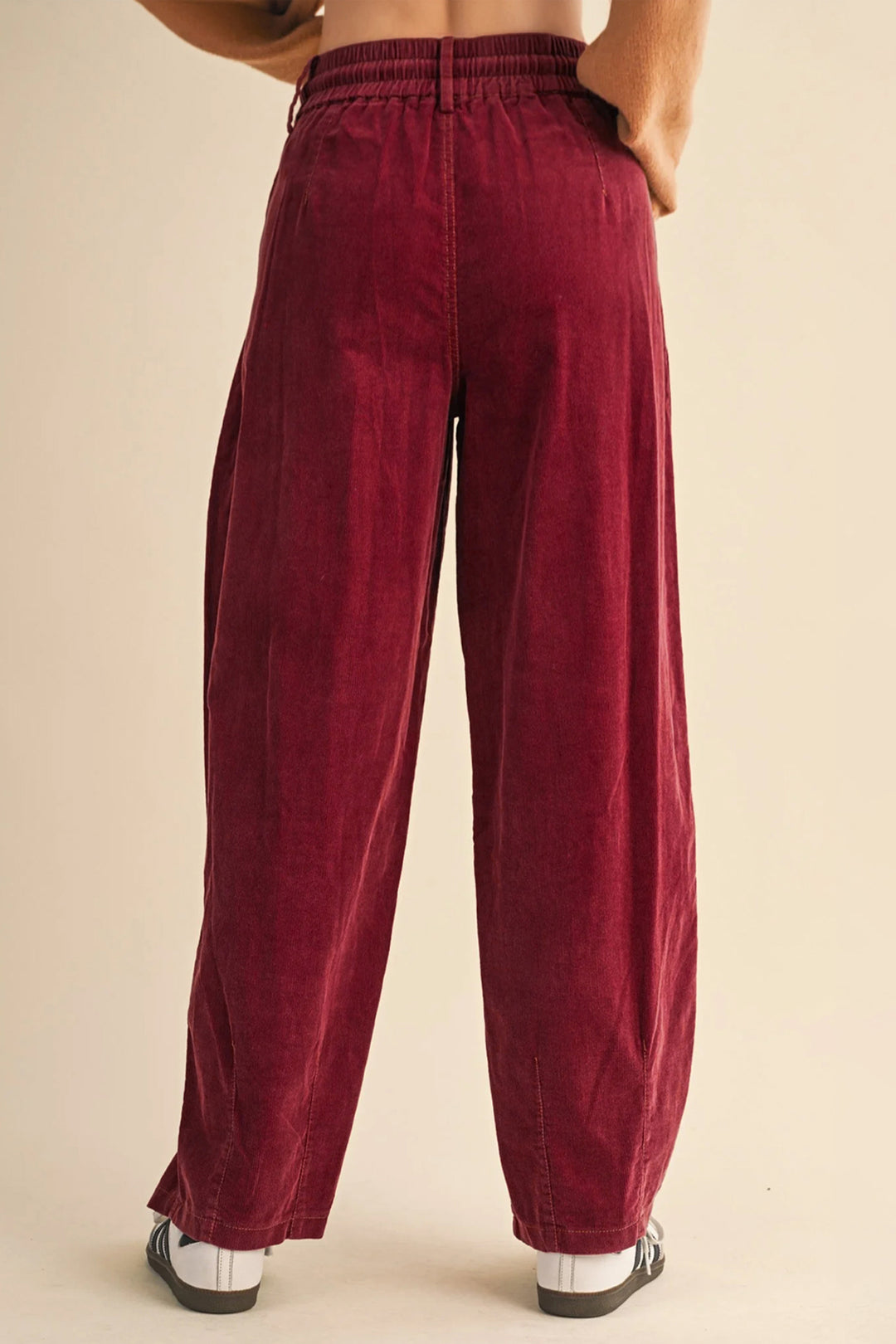 Racing Red Elastic Waist Drawstring Corduroy Casual Pants