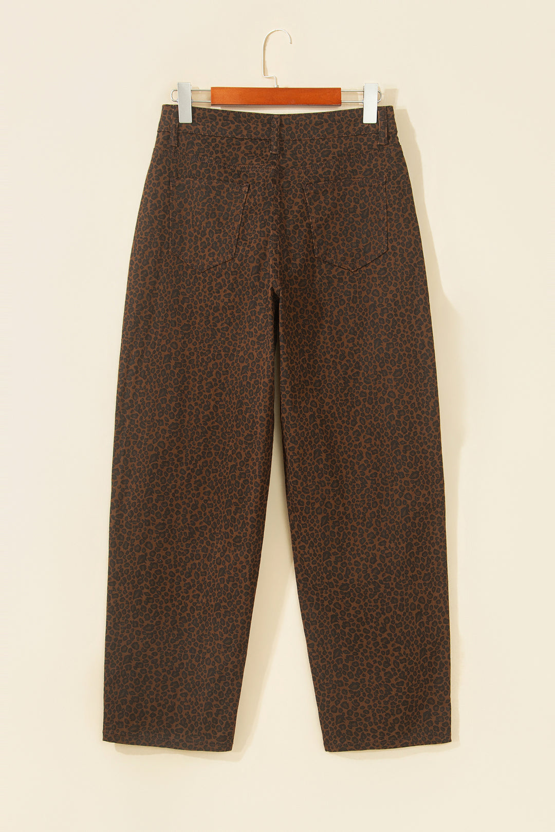 Brown Casual Leopard Print Full-Length Regular Fit Jeans