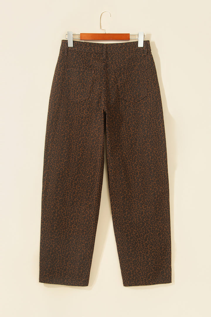 Brown Casual Leopard Print Full-Length Regular Fit Jeans