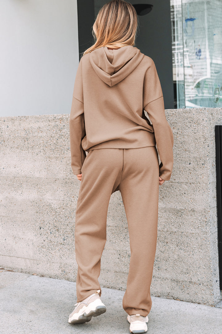Jet Stream Lace Drawstring Pullover Hoodie and High Waist Pants Corduroy Suit