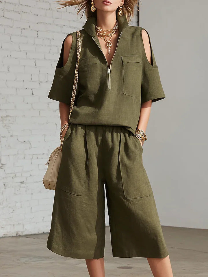Short-Sleeve Shirt &amp; Loose Shorts Two-Piece Set | Casual