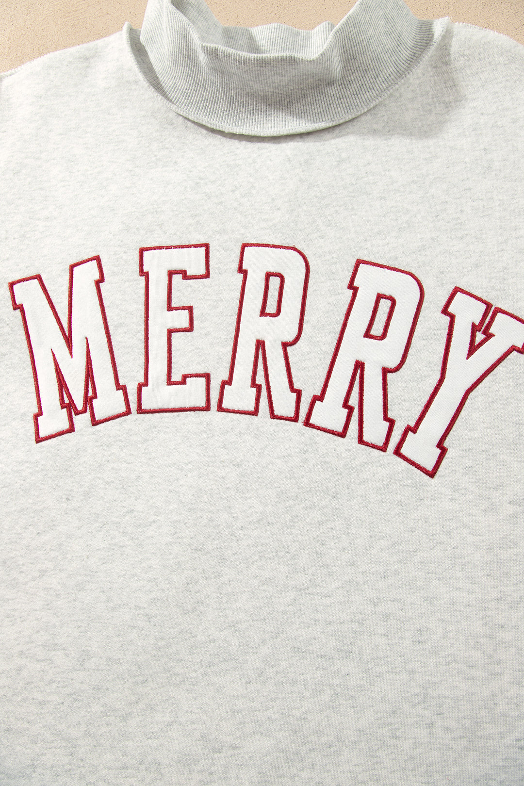 Gray MERRY Embroidered Letter High Neck Tunic Pullover Sweatshirt