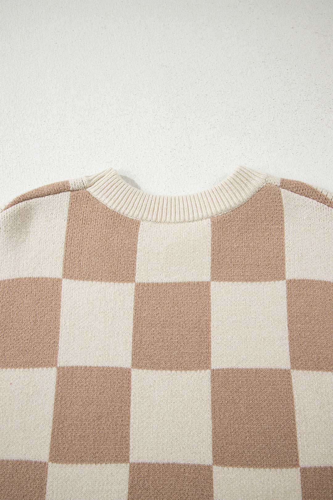 Grapefruit Orange Checkered Pattern Ribbed Trim Knit Baggy Sweater