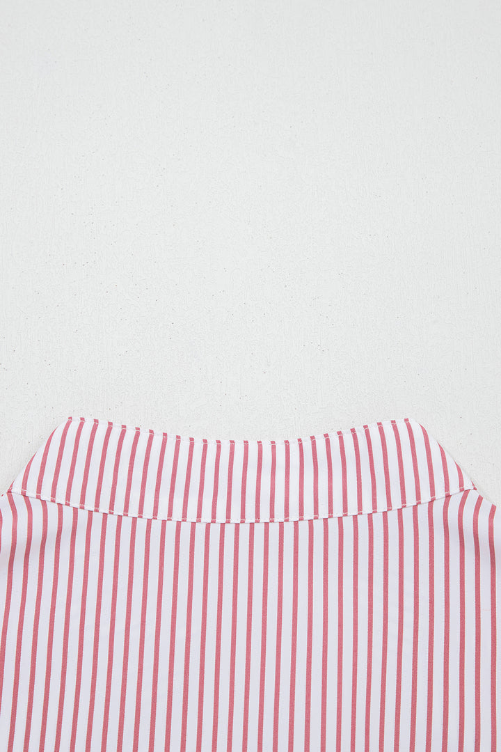 Red Stripe Plus Size Ruffled Hem Pinstriped Midi Dress