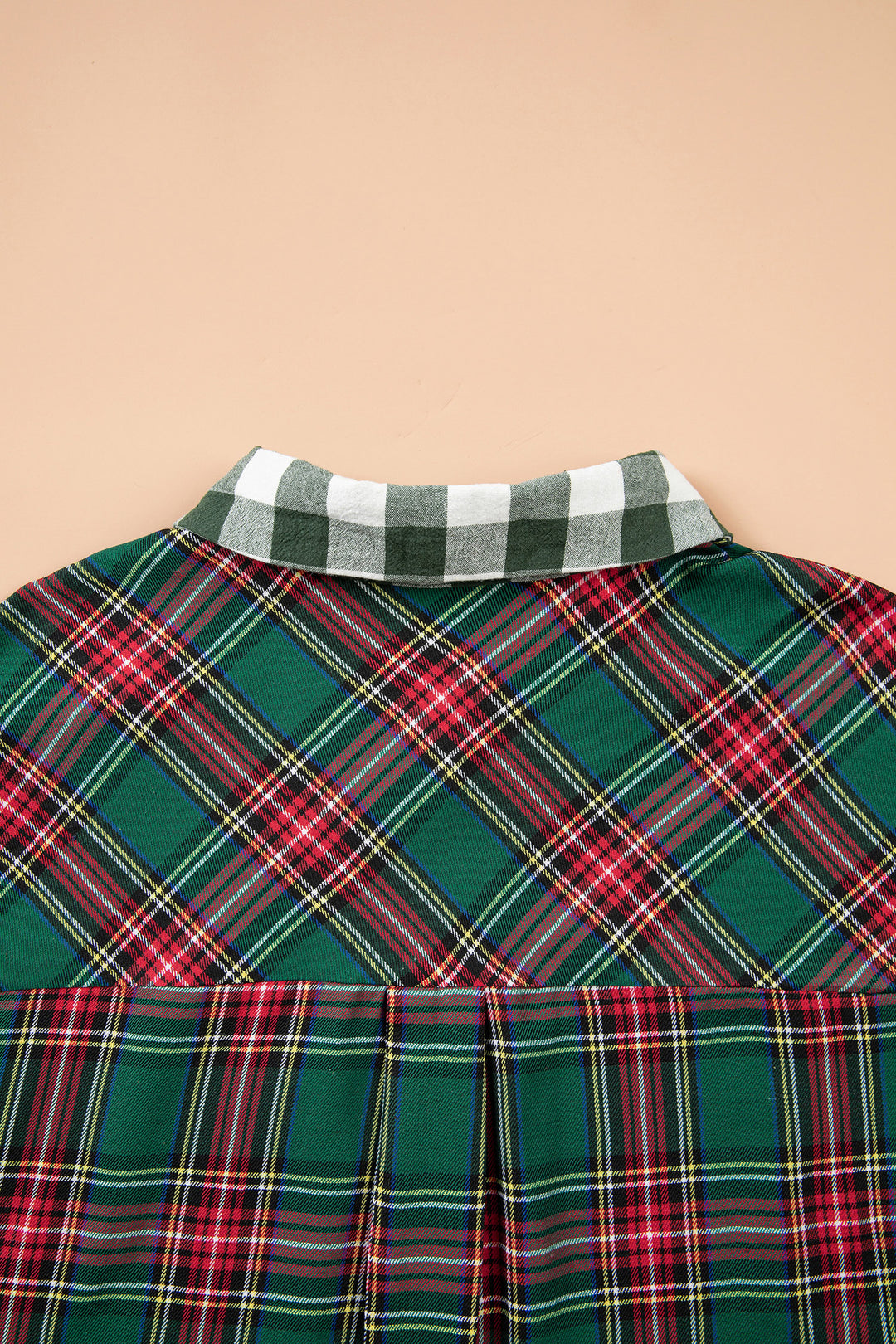 Green Plaid Long Sleeve Shift Plus Size Shirt