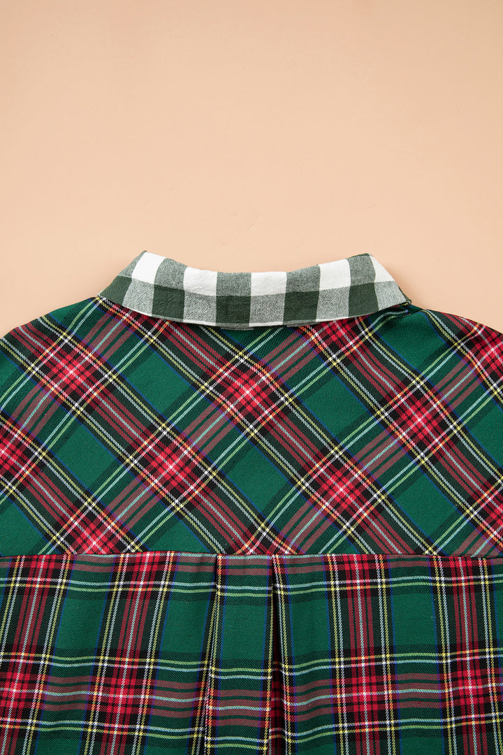 Green Plaid Long Sleeve Shift Plus Size Shirt