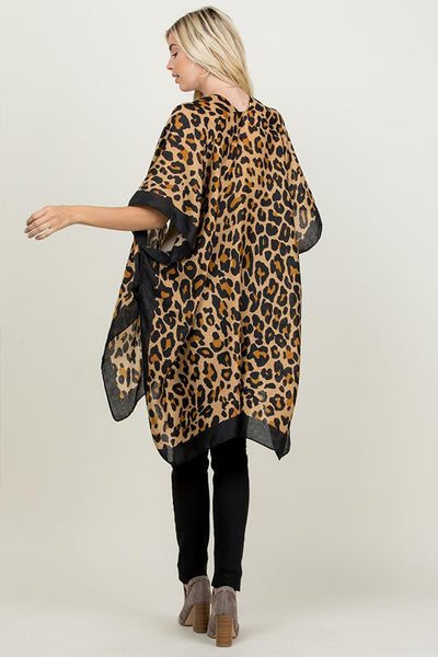 Pn222x078 - Leopard Print Knee Length Kimono