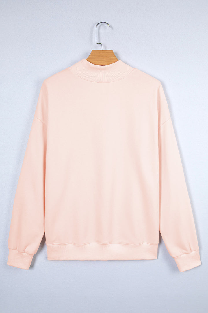Light Pink Oversize Blessed Embroidered Mock Neck Sweatshirt