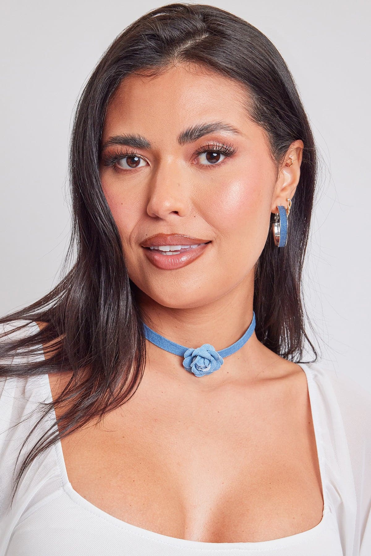 12" Denim Choker W/ Flower Blouse