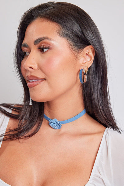 12" Denim Choker W/ Flower Blouse