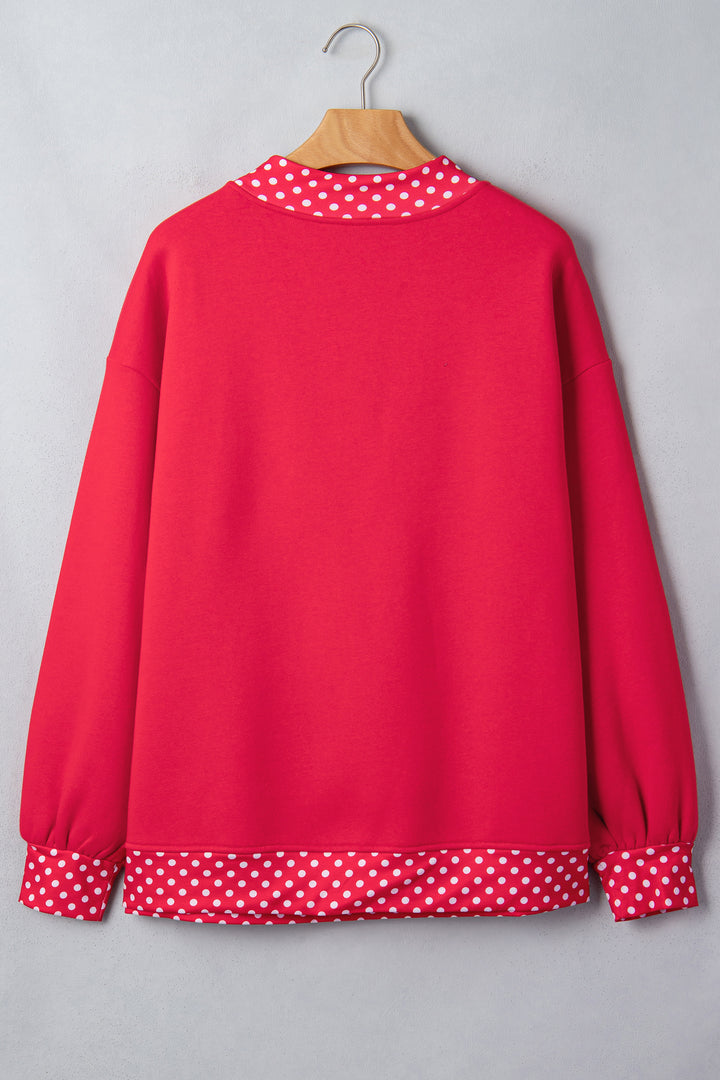Red Colorblock Polka Dot Contrast Trim Oversized Sweatshirt