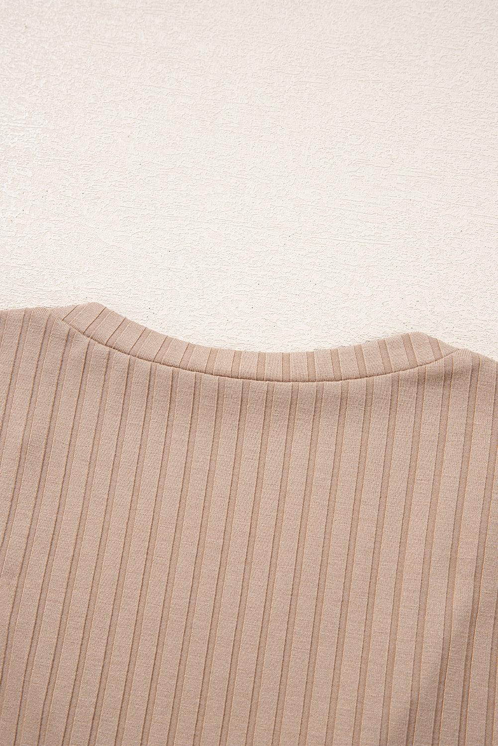 Straw Yellow Ribbed Knit V Neck Long Sleeve Slim Fit Top