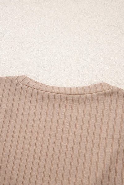 Straw Yellow Ribbed Knit V Neck Long Sleeve Slim Fit Top