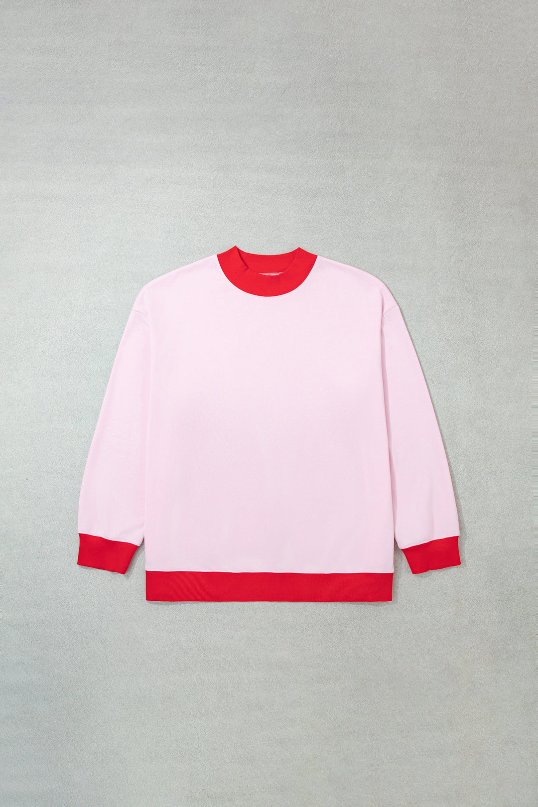Pink Color Block Contrast Trim Plus Size Sweatshirt