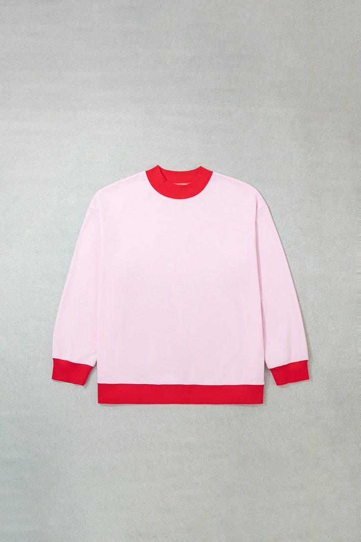 Pink Color Block Contrast Trim Plus Size Sweatshirt