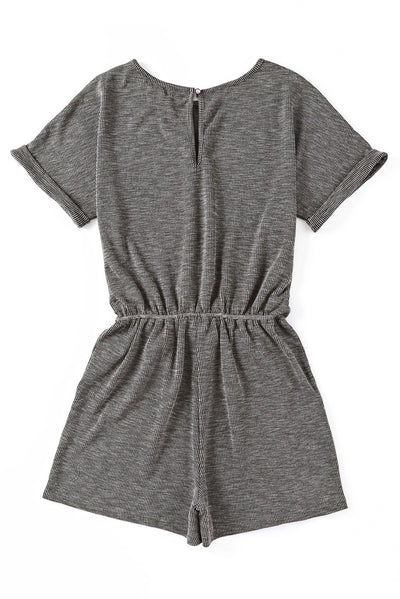 Gray Ribbed Elastic Waist Romper