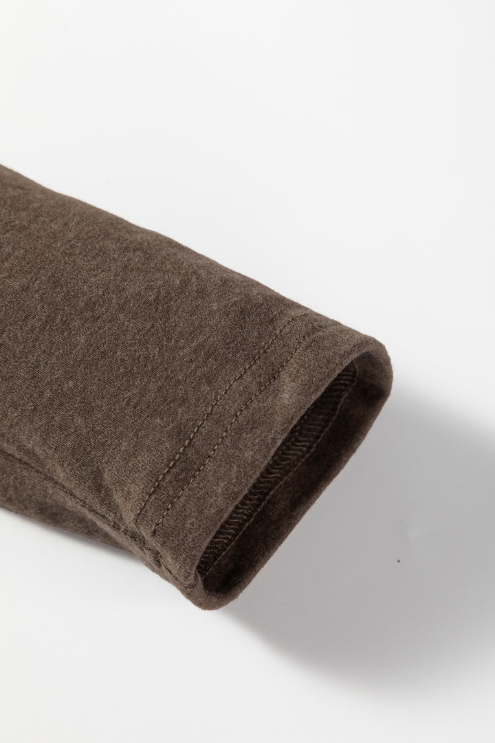 Chicory Coffee Solid Exposed Seam Crew Neck Long Sleeve Top