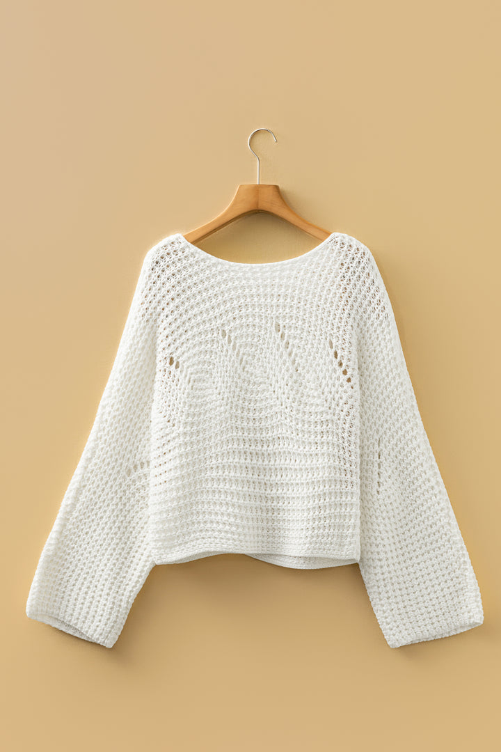 Camel Hollowed Detail Wide Sleeve Loose Pullover Sweater
