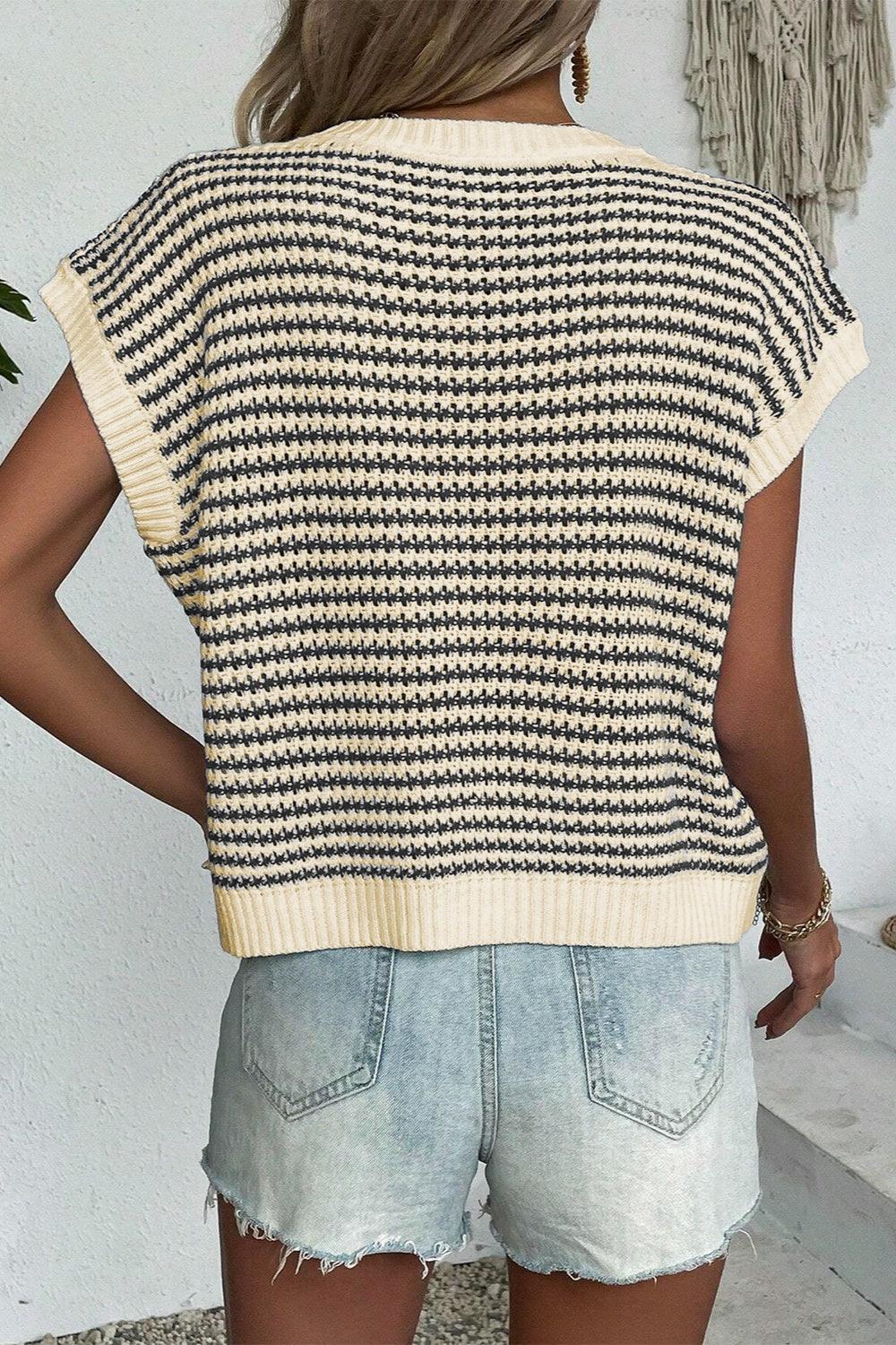 Striped Round Neck Sweater Vest