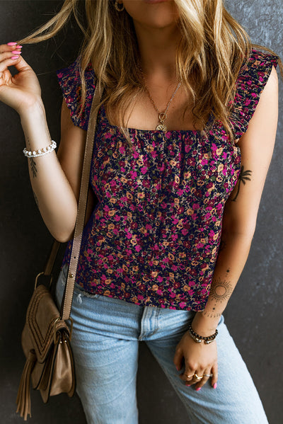 Rose Boho Frilled Straps Floral Tank Top