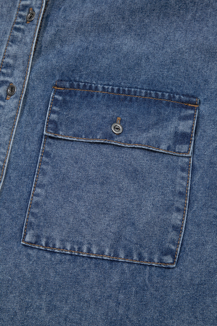 Ashleigh Blue Button Flap Pocket Cuffed Short Sleeve Denim Shirt