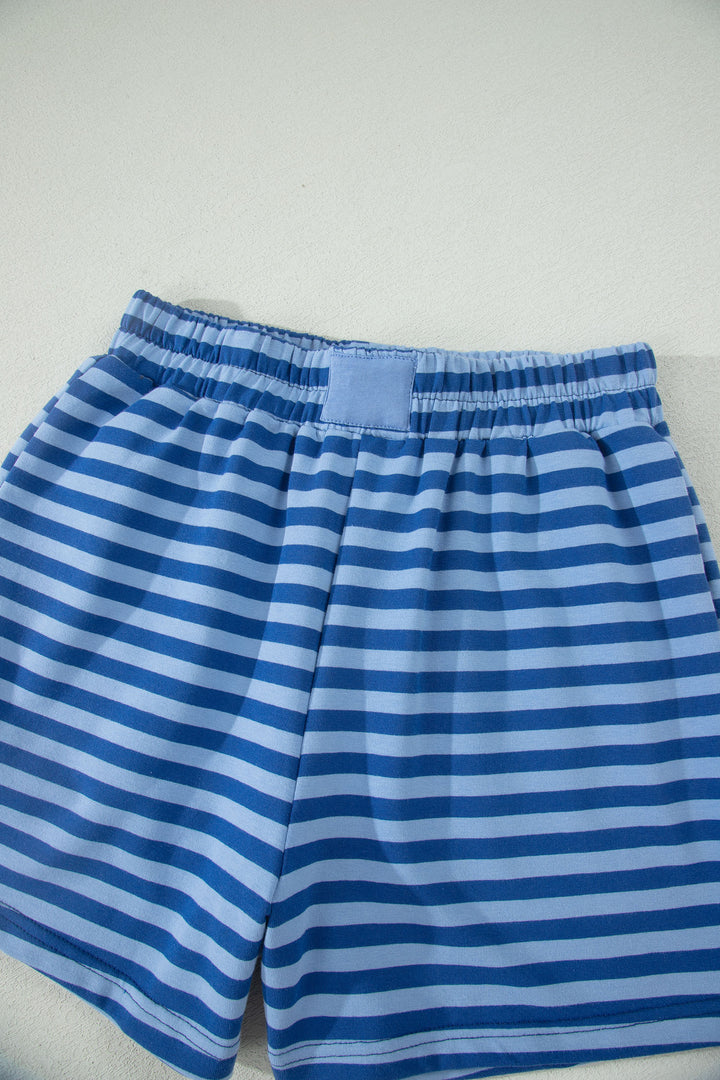 Green Stripe Striped Ribbed Cotton Two-Piece Pant Set with Chest Patch Detail