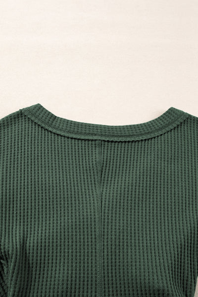 Blackish Green Ribbed Knit Slim Fit Wrap V Neck Bodysuit