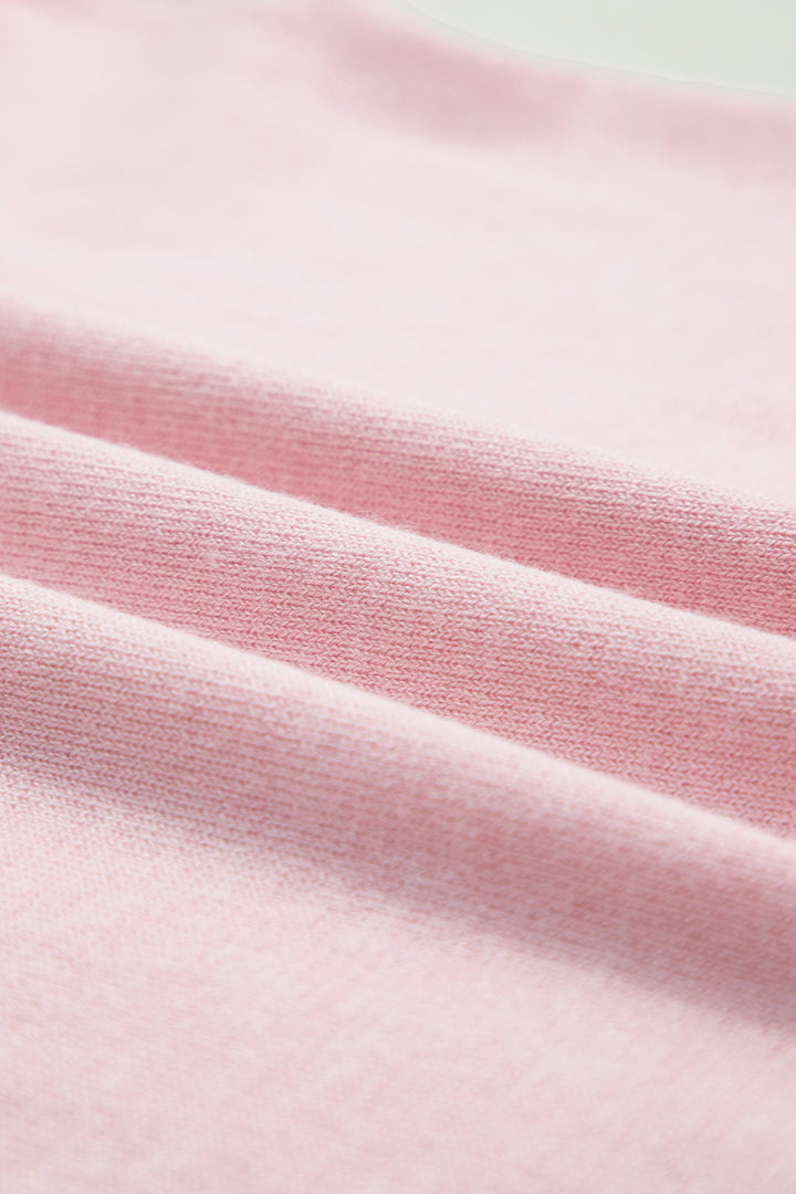 Strawberry Pink Lacy V Neckline Short Sleeve Sweater