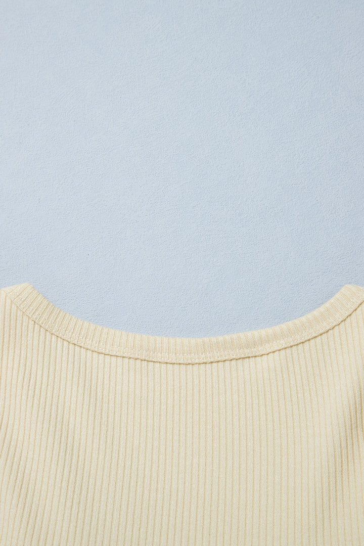 Beige Ribbed Knit Sweet Lace Hem Vest
