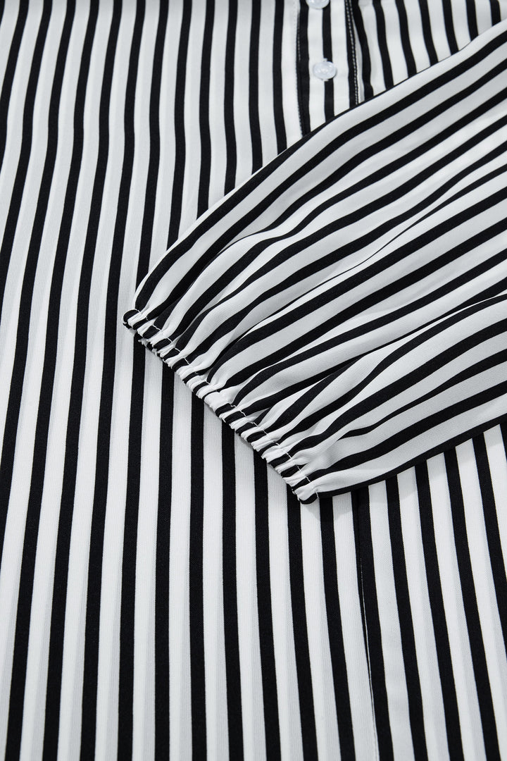 Black Striped Half Sleeve Button-Up Shirt