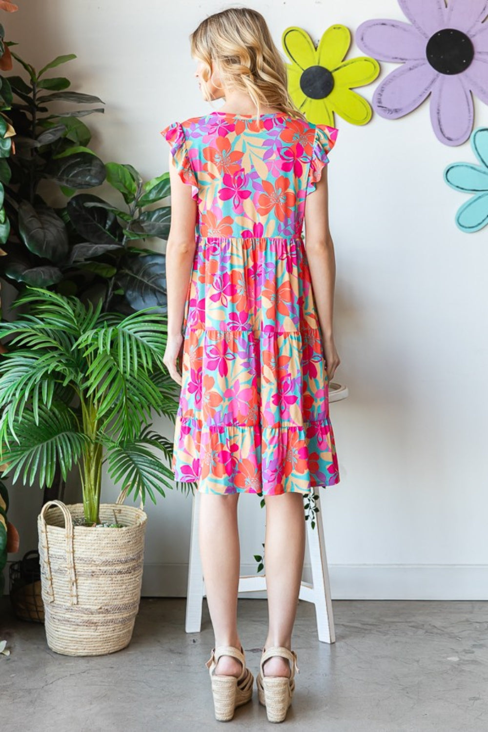 Heimish Full Size Floral Cap Sleeve Tiered Dress - Sybaritic Bags & Clothing