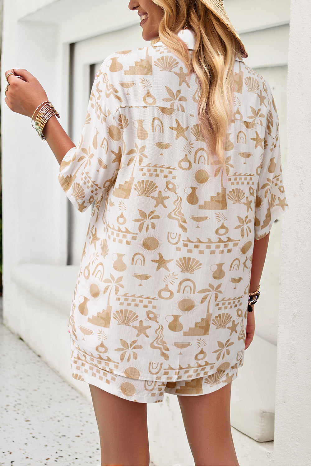 Devine Printed Button Up Shirt and Shorts Set