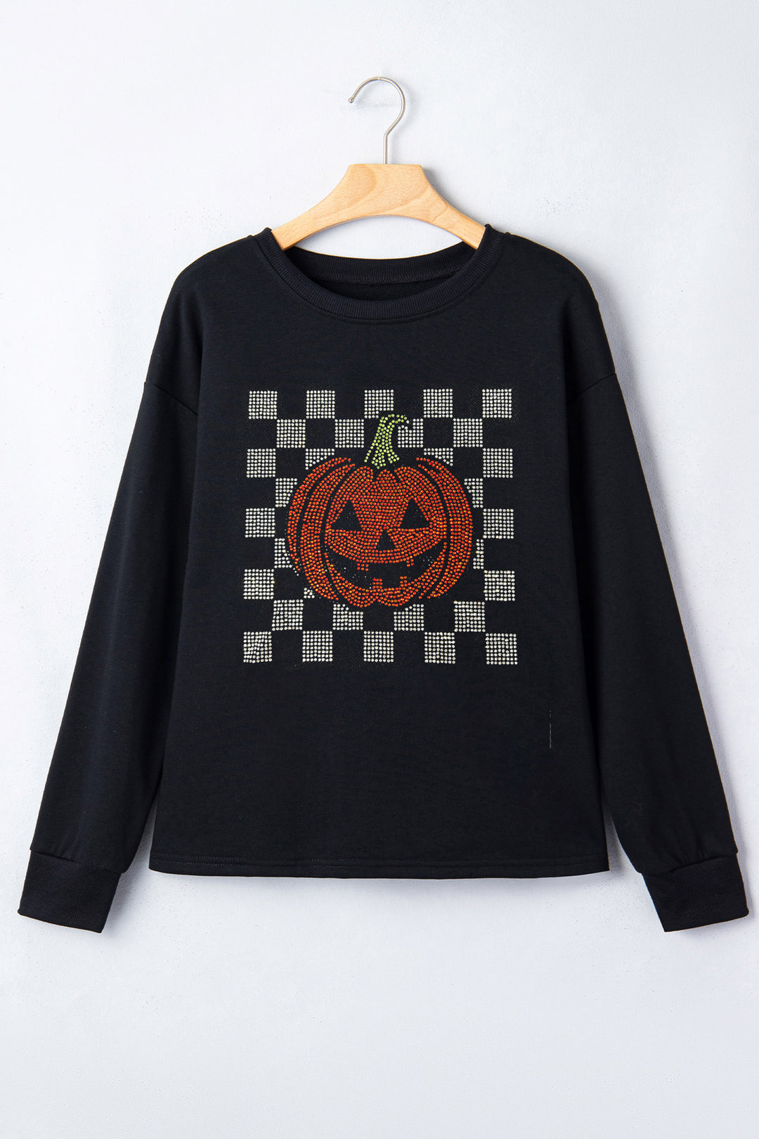 Black Rhinestone Pumpkin Graphic Long Sleeve T-Shirt