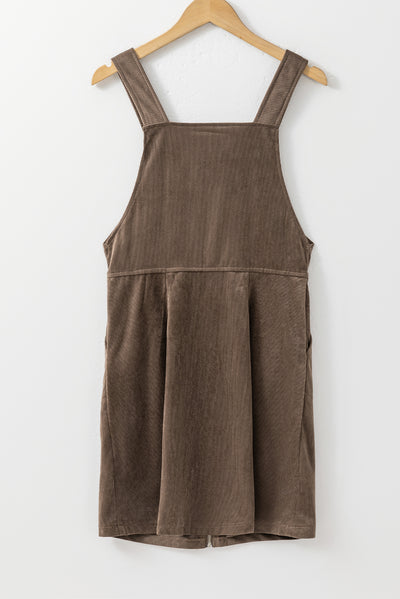 Brown O-ring Zip Up Pocketed Corduroy Dress