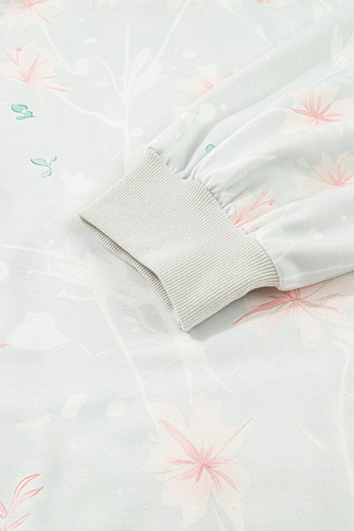 Gray Floral Print Plus Size Loose Hoodie