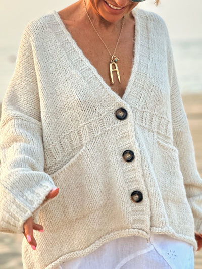 Pocketed V-Neck Button Up Cardigan