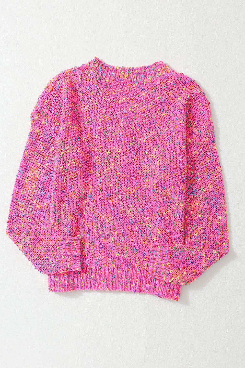 Dark Pink Colorful Spots Knitted V Neck Casual Sweater