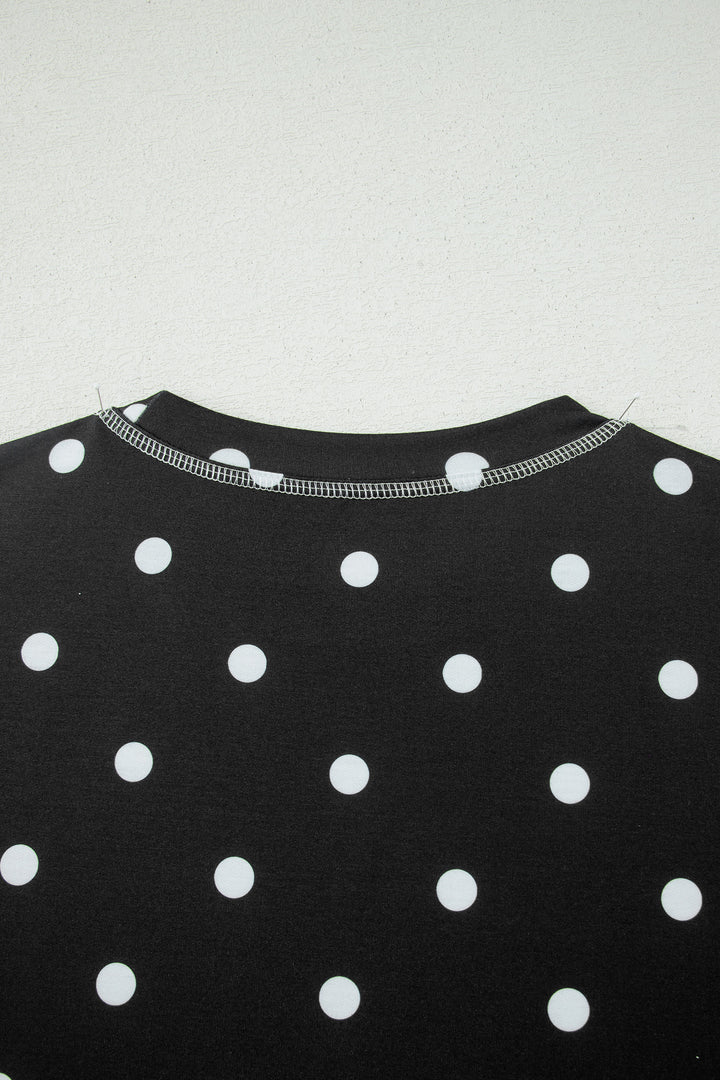 Yellow Exposed Seam Detail Polka Dot Loose Tee Drawstring Shorts Set