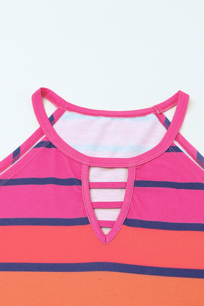 Multicolor Colorful Striped Hollow Out Camisole