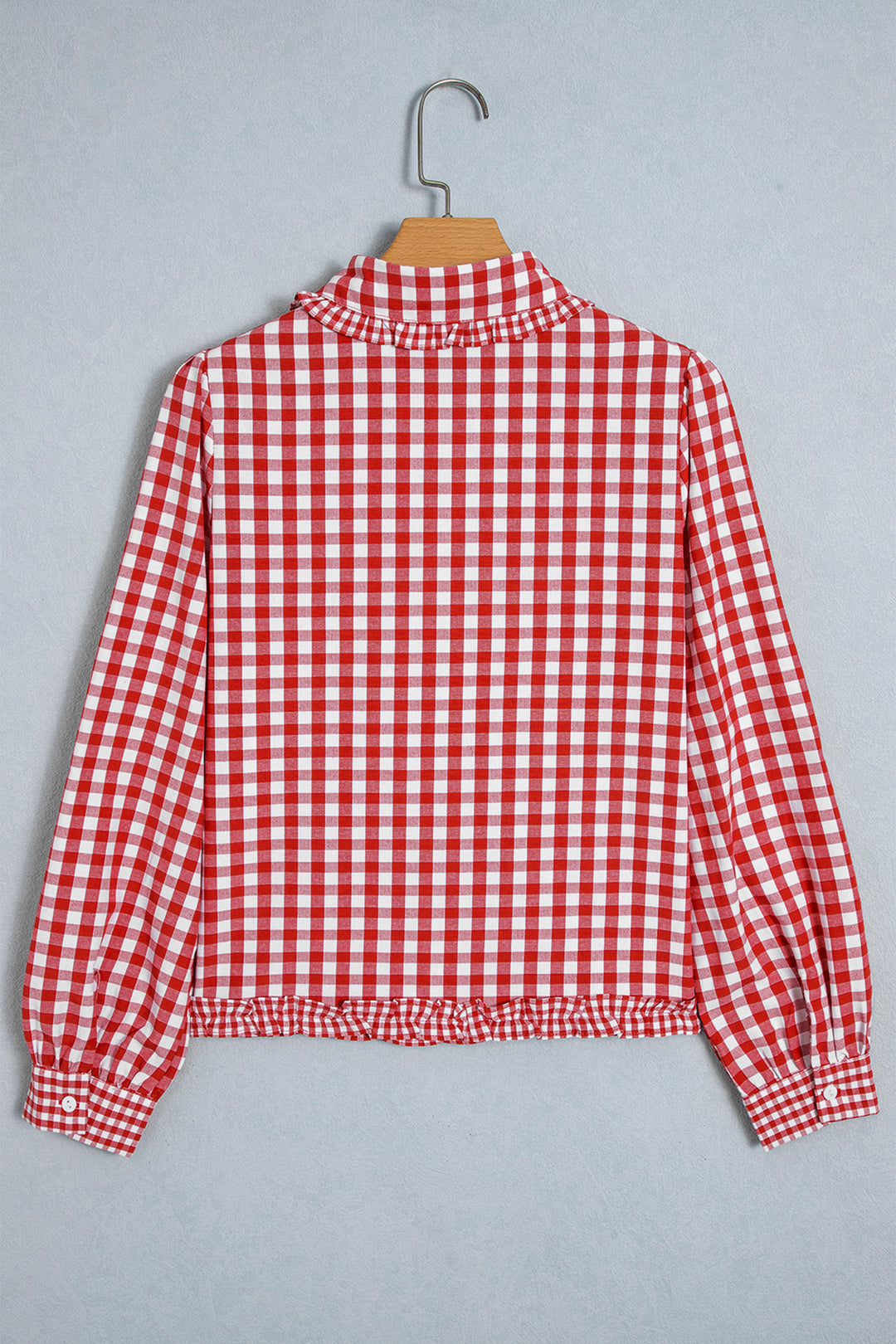 Red Plaid Long Sleeve Button Down Frill Detail Casual Shirt