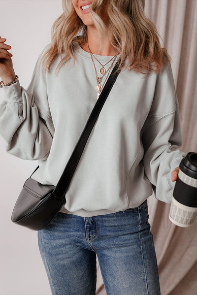 Gray Exposed Seam Batwing Sleeve Drop Shoulder Sweatshirt