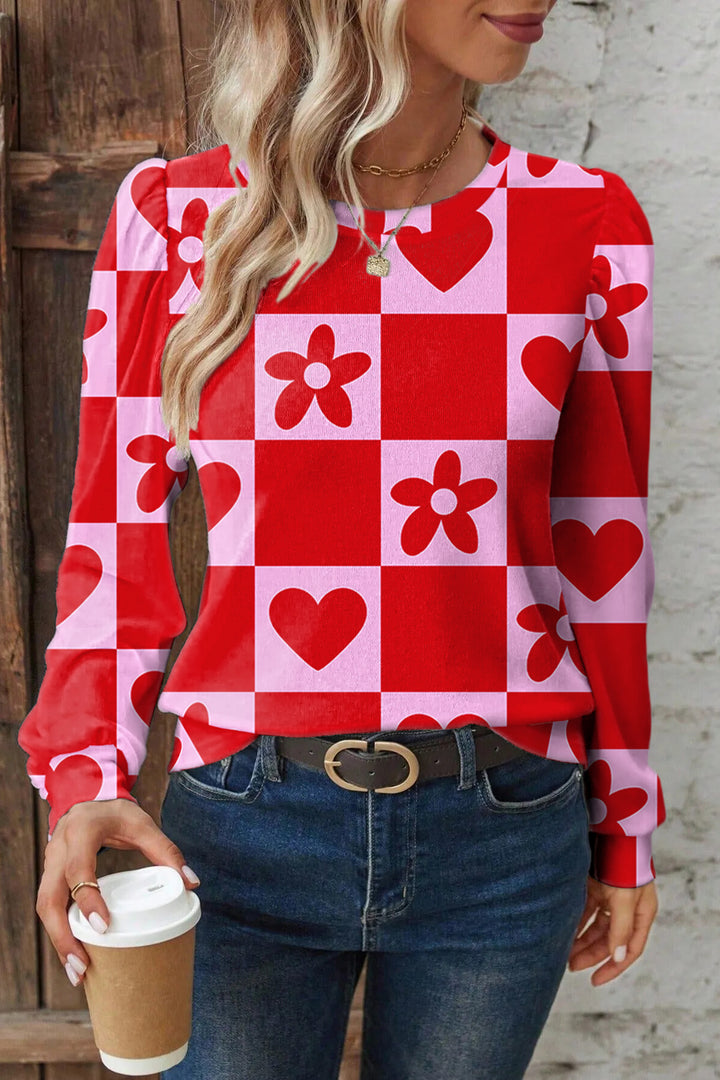 Beige Flower Heart Festive Valentine Blouse