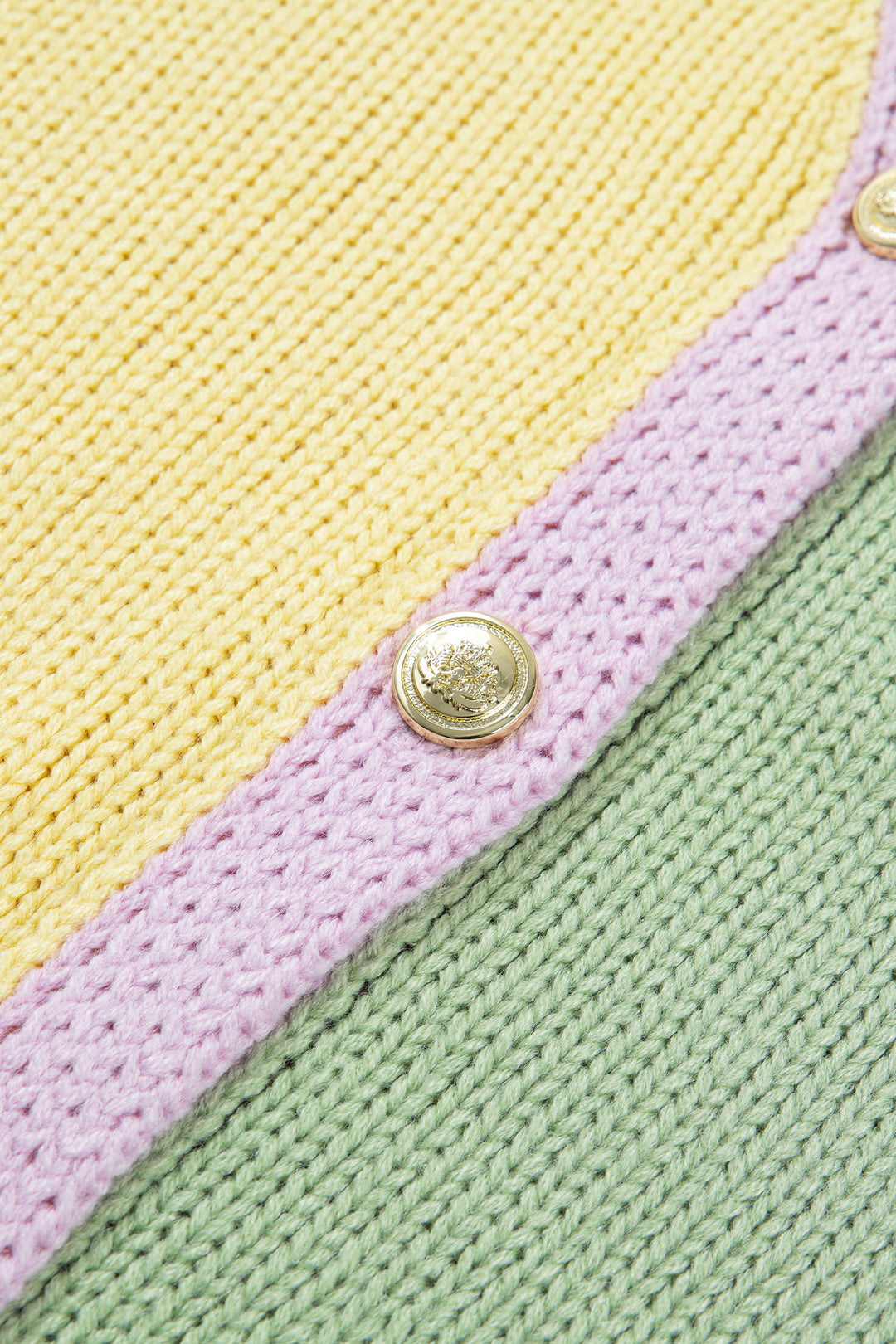 Yellow V Neck Drop Shoulder Patchwork Regular Wash Knitwear Cardigan