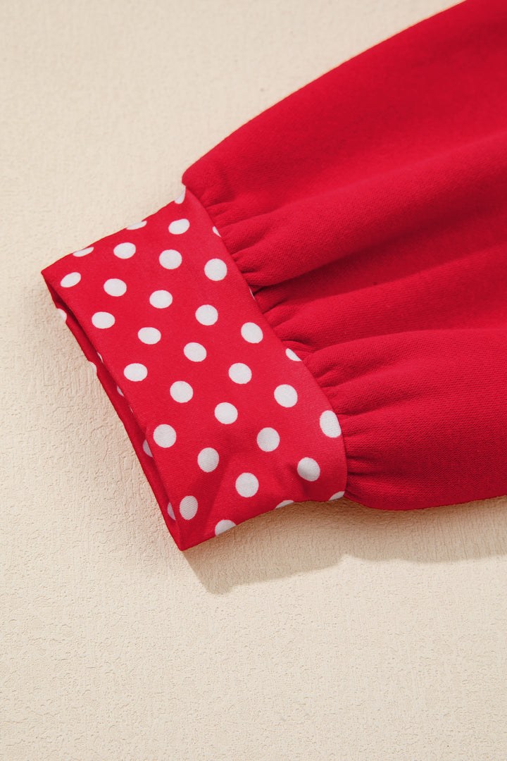 Orange Polka Dot Patchwork Round Neck Plus Size Sweatshirt