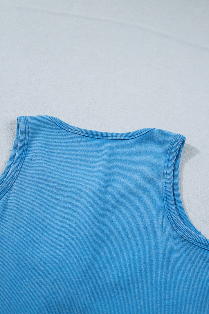 Bright Pink Vintage Distressed Ribbed Mineral Wash Tank Top