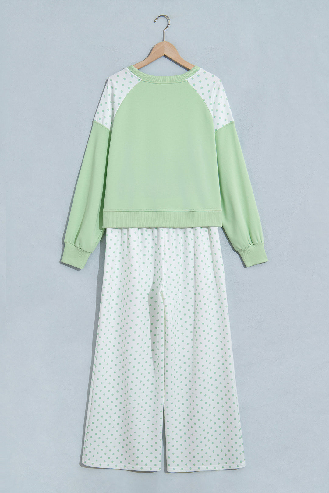 Khaki Polka Dot Patchwork Colorblock Long Sleeve Casual Two Piece Pants Set