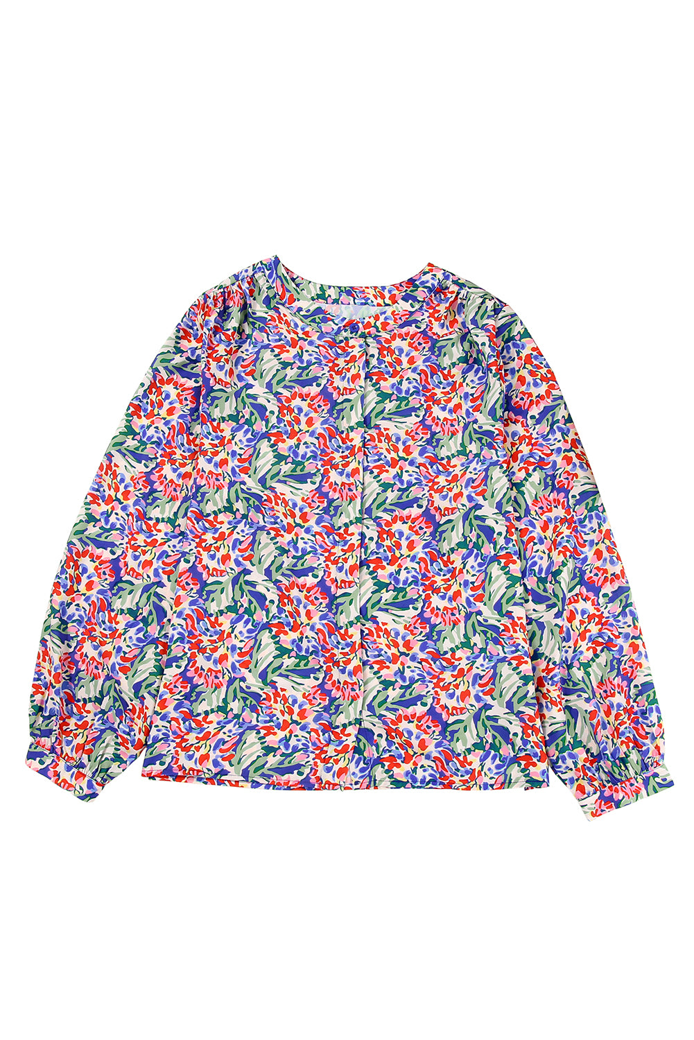 Multicolor Floral Balloon Sleeve Loose Blouse