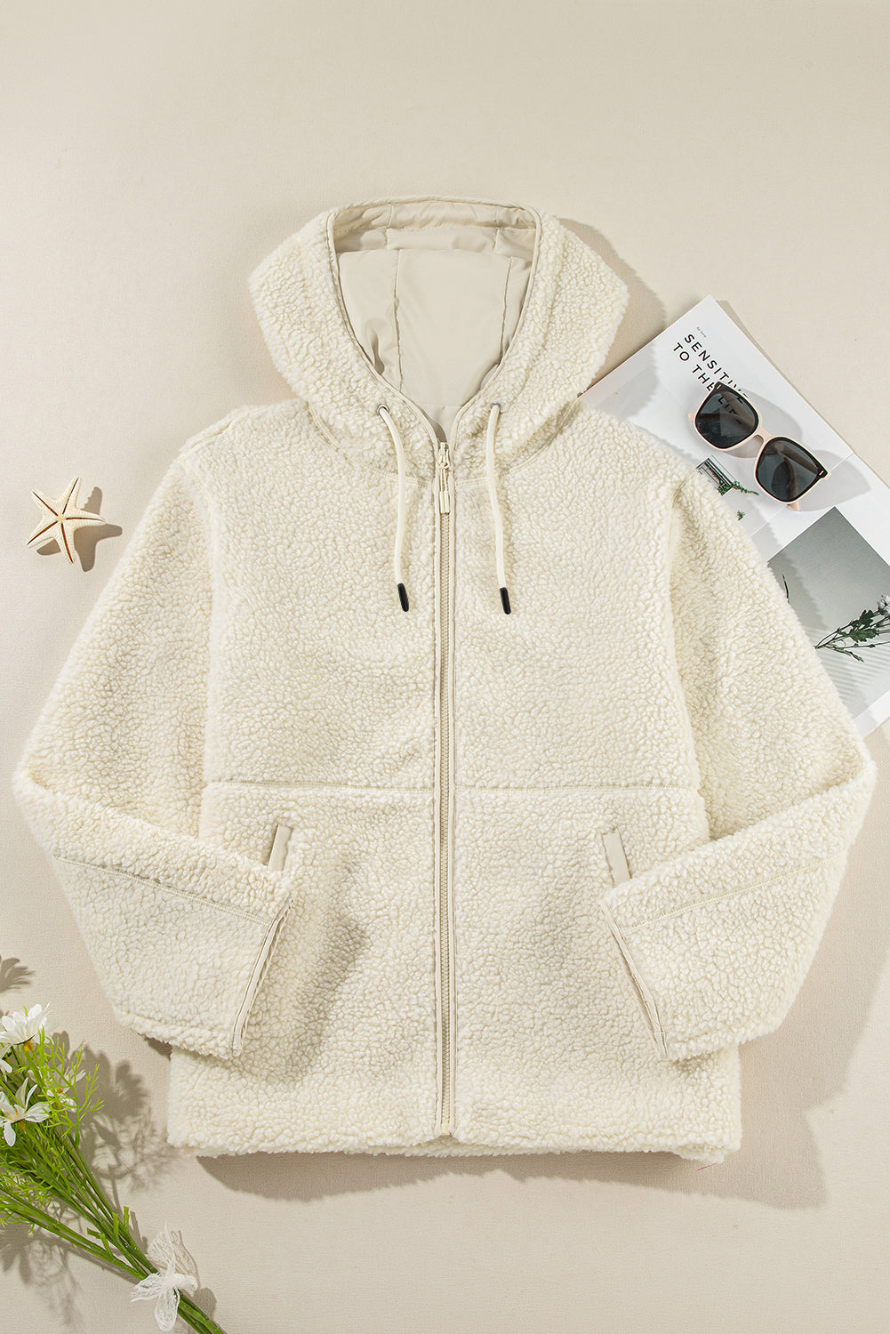 Medium Grey Fleece Zip Up Drawstring Hooded Pocketed Jacket